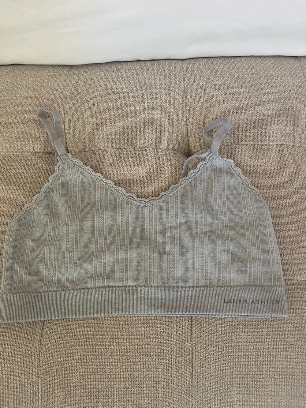 Laura Ashley Gray Ribbed Lace-Trim Bralette